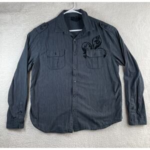 MMA Elite Shirt Mens XL Black Long Sleeve Button Velvet Accent Pinstripe READ